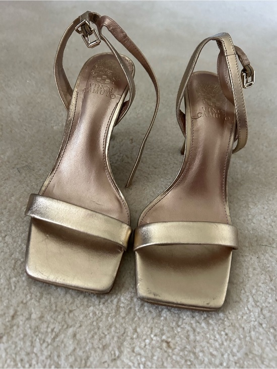 Vince Camuto Shoes - Vince Camuto Gold Ankle-Strap Square-Toe Heels